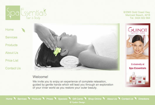 spa essentials website page 1